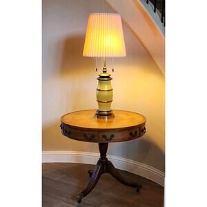 Mid Century STIFFEL Yellow Enamel / Brass DBL Socket Table Lamp 35.5" VINTAGE